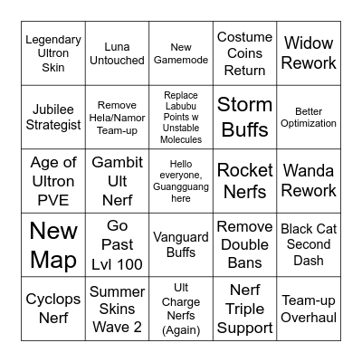 Rivals Season 9 Livestream / Balance Changes Bingo Card