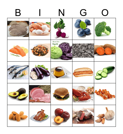 Frutas, verduras y proteínas Bingo Card