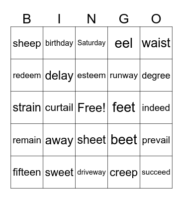 ee vowel team Bingo Card