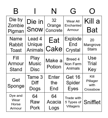 MINECRAFT BINGO 19.0 Bingo Card