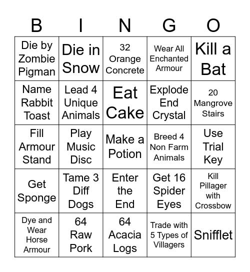 MINECRAFT BINGO 19.0 Bingo Card