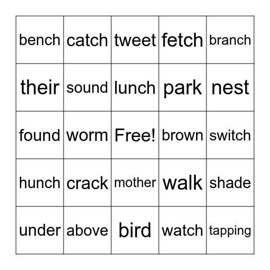 The Baby Bird Bingo Card