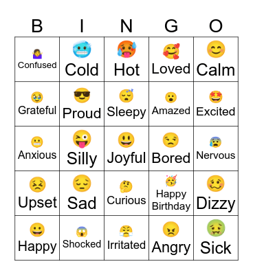 Feelings/Emotions Phrase Emoji Bingo Card