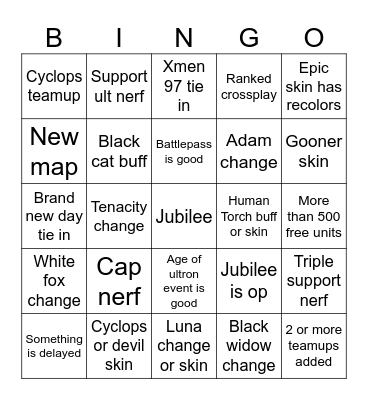 S9 marvel rivals dev vision Bingo Card