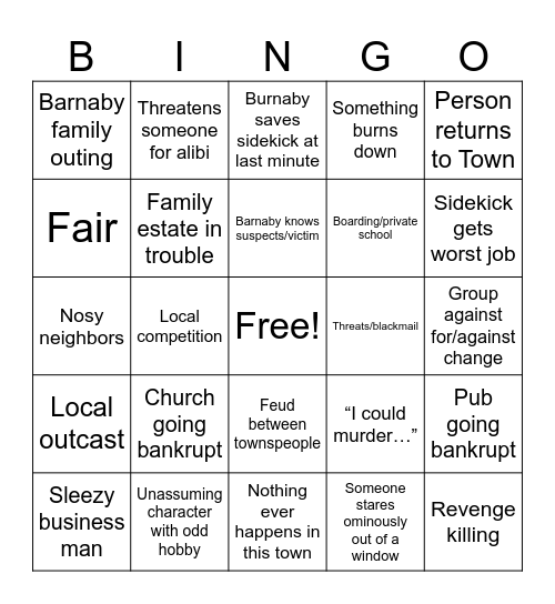 Midsomer Murders Bingo Card