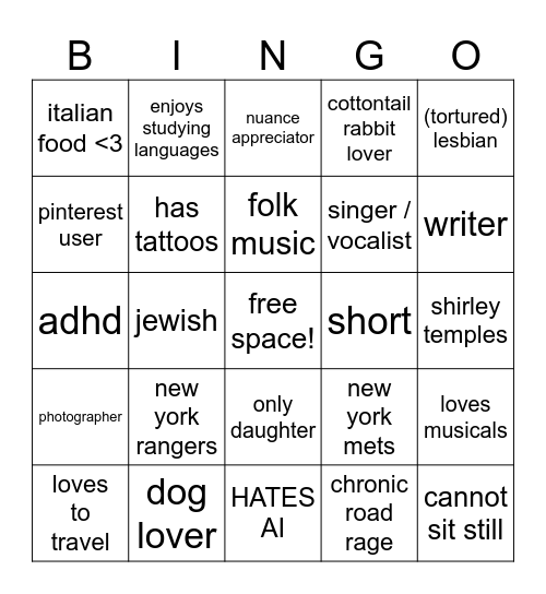 shaynafoxes bingo Card