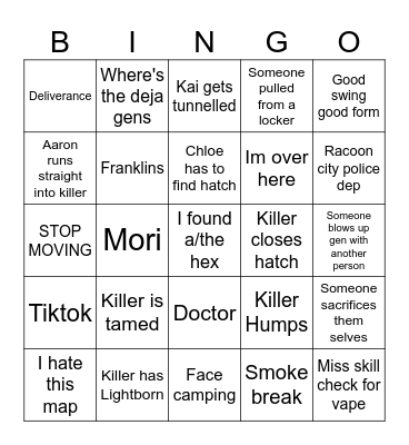 Dbd Bingo Card