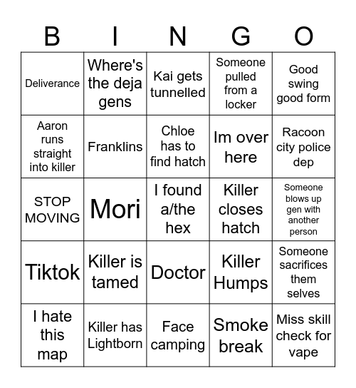Dbd Bingo Card