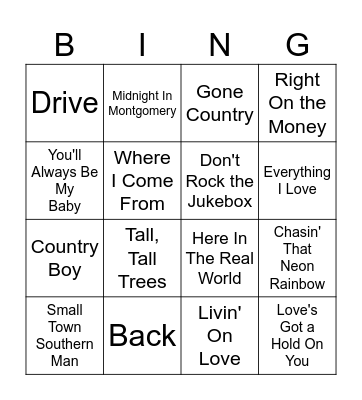 c  Alan Jackson Bingo Card