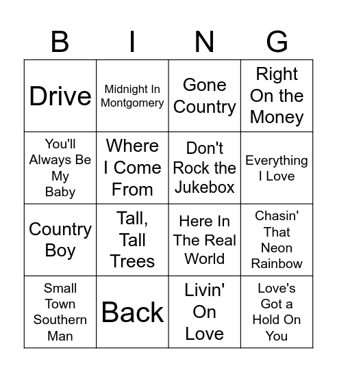 c  Alan Jackson Bingo Card