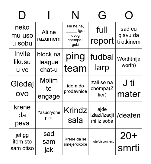 Dajmond bingo Card