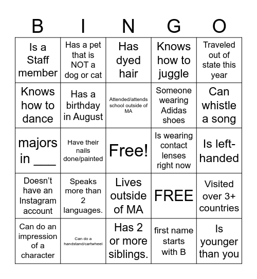 Untitled Bingo Card