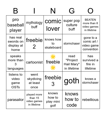 Cool Human Bingo Card