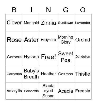 FLOWERS Bingo Card