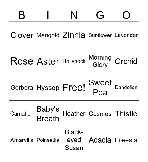 FLOWERS Bingo Card
