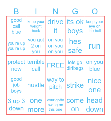 DIRTBAGS BASEBALL Bingo Card