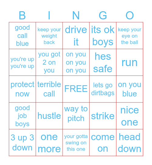 DIRTBAGS BASEBALL Bingo Card