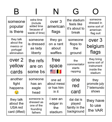 usa vs belgium Bingo Card