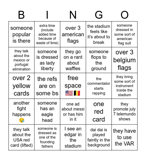 usa vs belgium Bingo Card