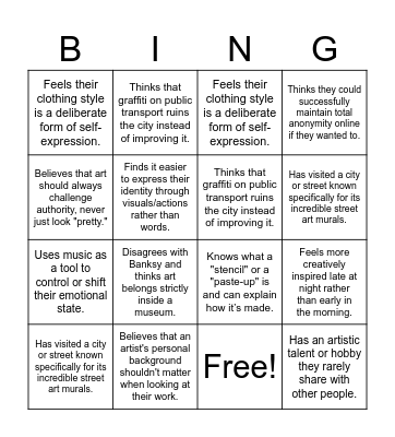 Self expression through art Bingo Card
