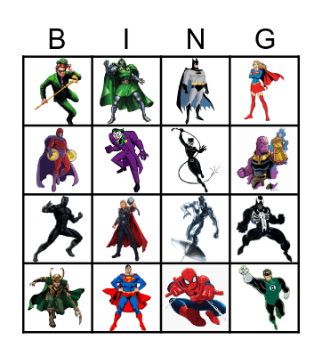 Superhero Bingo Card