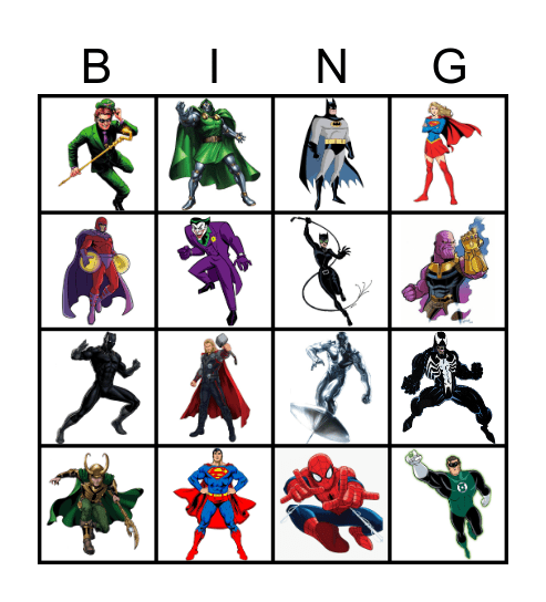 Superhero Bingo Card
