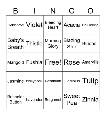 FLOWERS Bingo Card
