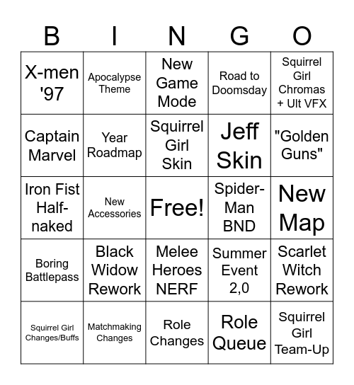 Marvel Rivals S 9.0 Bingo Card