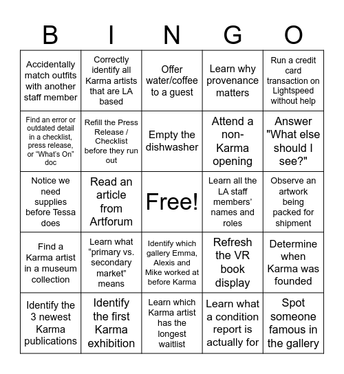 KARMA LA Bingo Card