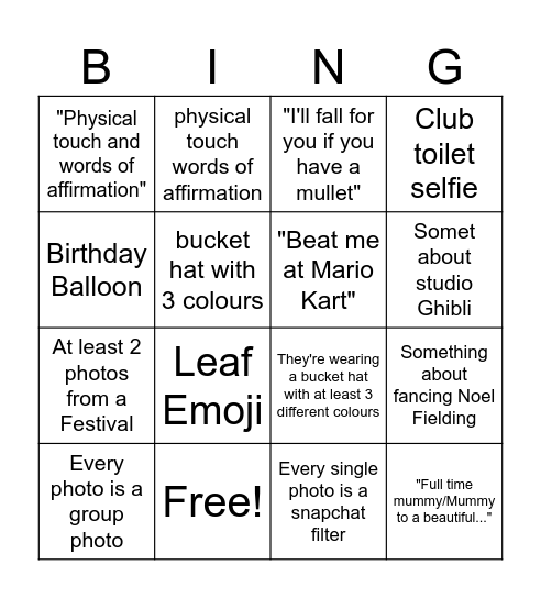 Hinge Bingo Card