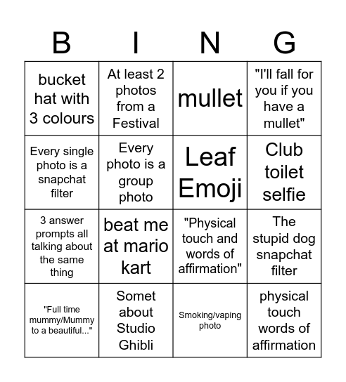 Hinge Bingo Card