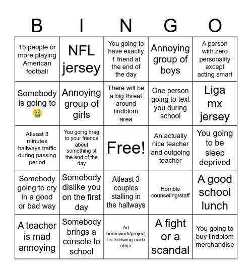 School Bingo Card
