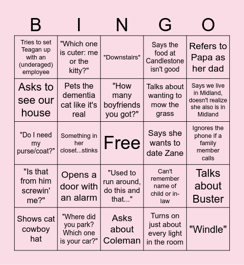 Date: ______________ Bingo Card