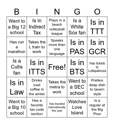 Chicago Tax Bootcamp Bingo Card