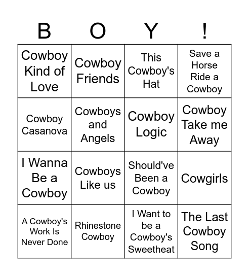 I Wanna Be A Cow Bingo Card
