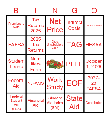 Financial Aid Key Terms Bingo Card