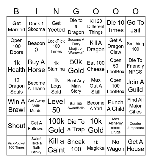 Skyrim Random Doors + Loot Boxes Bingo Card