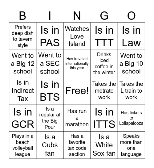 Chicago Tax Bootcamp Bingo Card