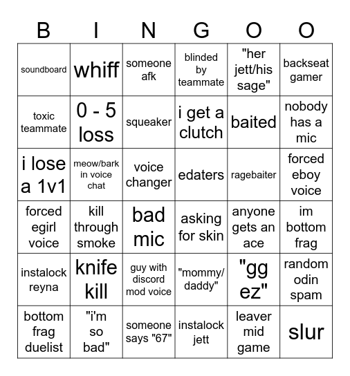 VALORANT community BINGO Card