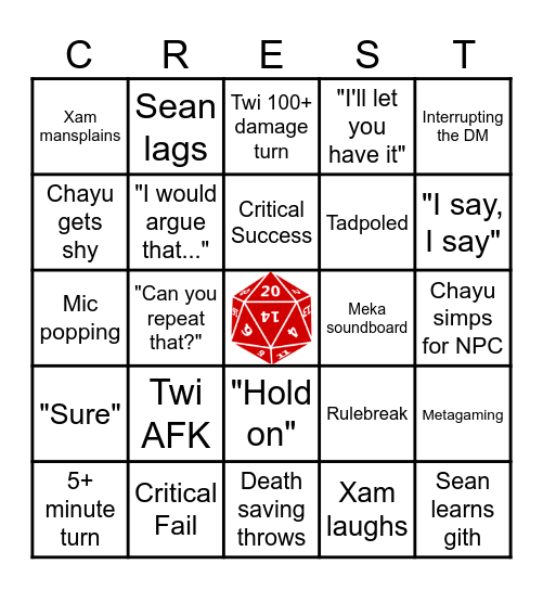 Crimson Crest Bingo Card