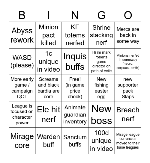 Untitled Bingo Card
