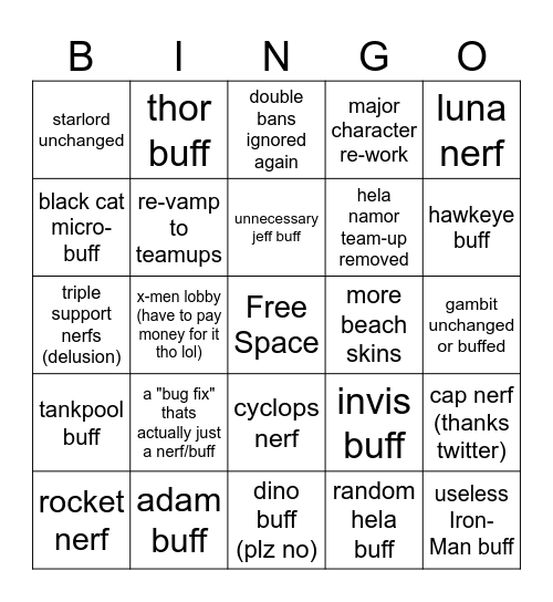 Season 9 Bingo Card