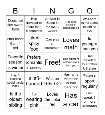 Get to Know You Bingo! Bingo Card