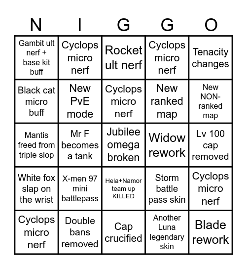 Rivals 9.0 Bingo Card
