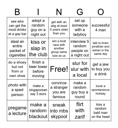 sg diddys Bingo Card