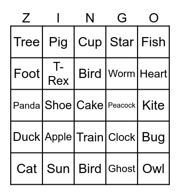 Untitled Zingo Bingo Card