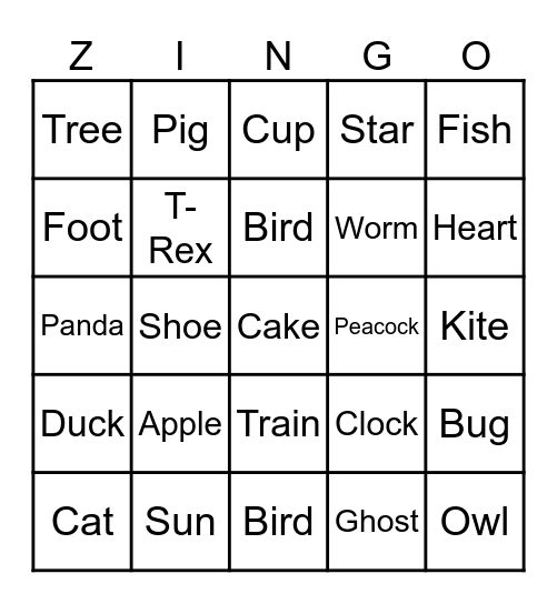 Untitled Zingo Bingo Card