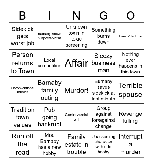 Midsomer murder Bingo Card