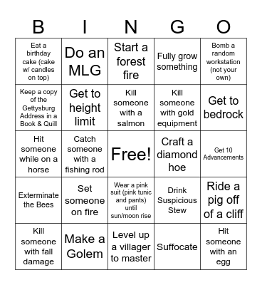 Minecraft Bingo Card