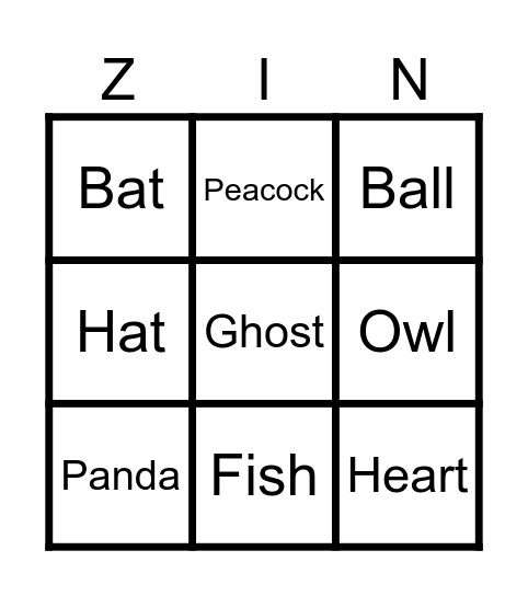 Untitled Zingo Bingo Card